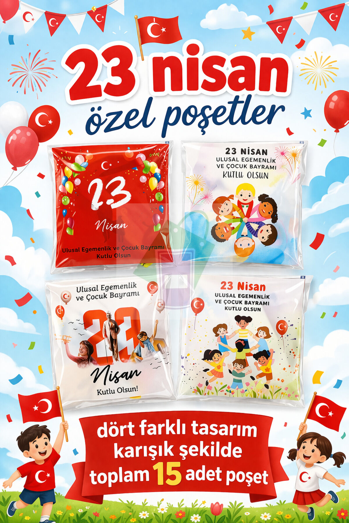 23 Nisan özel hediye ikram kesesi 15 adet Kendinden Yapışkanlı Şeffaf Poşet 10x10 cm