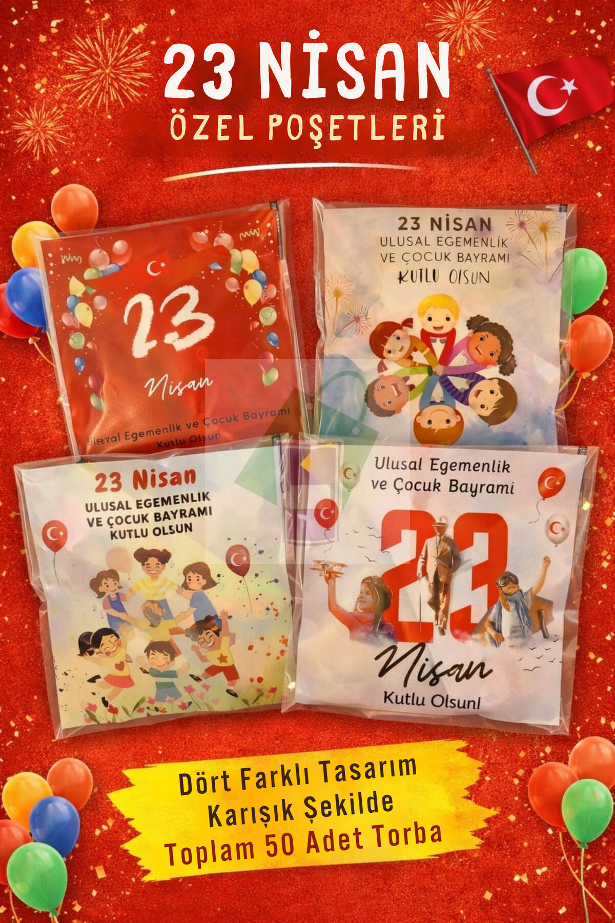 23 Nisan özel hediye ikram kesesi 50 adet Kendinden Yapışkanlı Şeffaf Poşet 10x10 cm