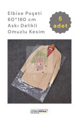 Abiye Gelinlik Pardesü Poşeti 60*160 CM Askı Delikli Omuzlu 5 ADET Kıyafet Koruma Hurç Kılıf Naylon