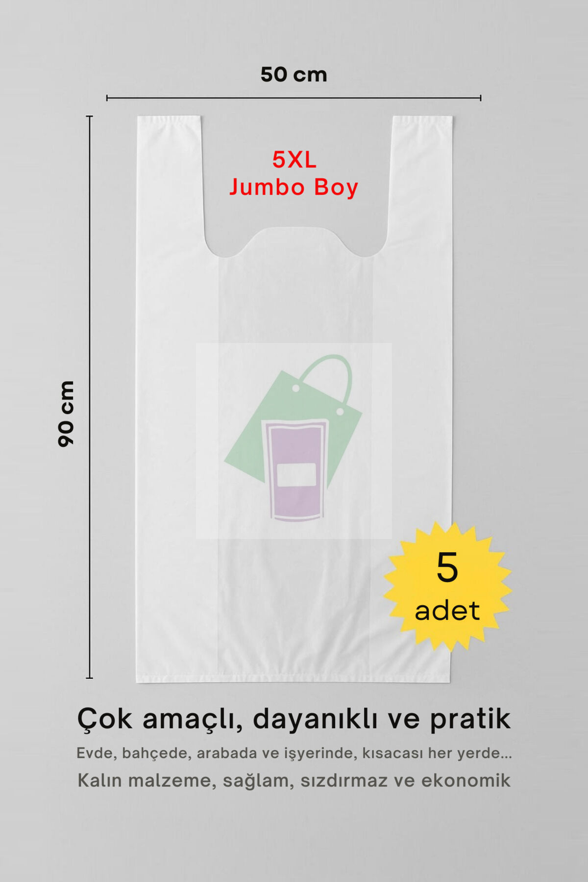 Atlet Poşet 50x90 Cm Jumbo Boy 5 Adet Kalın Sağlam Çok Amaçlı Taşıma Torbası