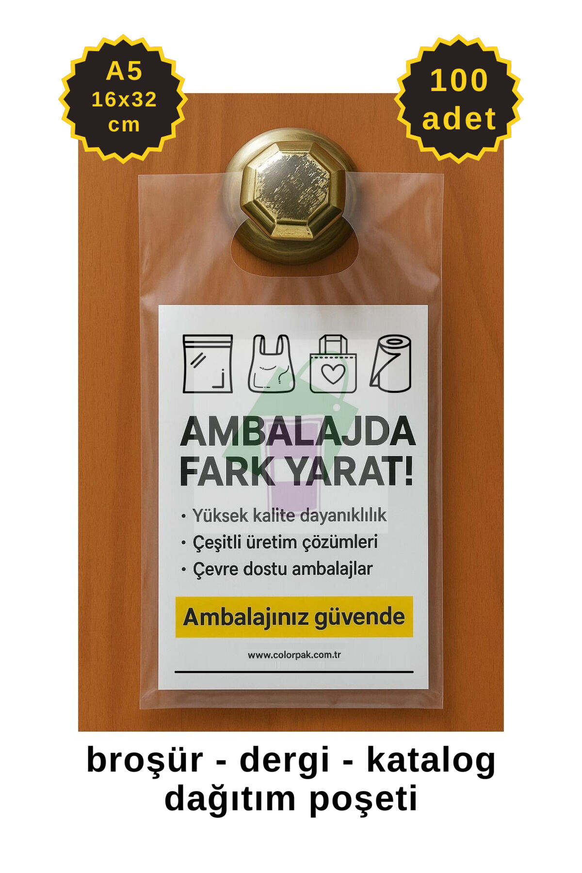 Broşür Dergi Katalog Dağıtım Poşeti Naylonu Torbası A5 Ebadına Uygun 100 adet