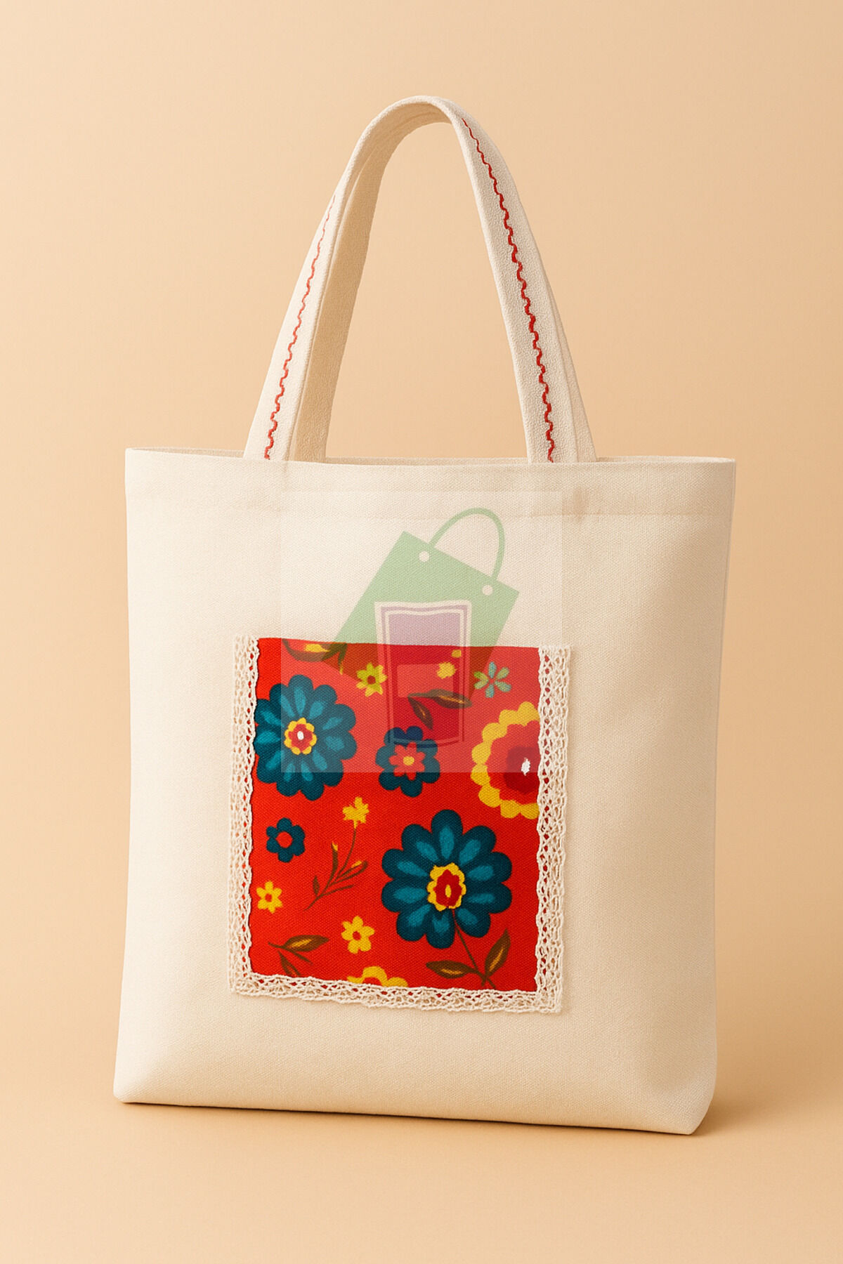 EL YAPIMI KETEN BEZ ÇANTA CEPLİ 34x34 cm