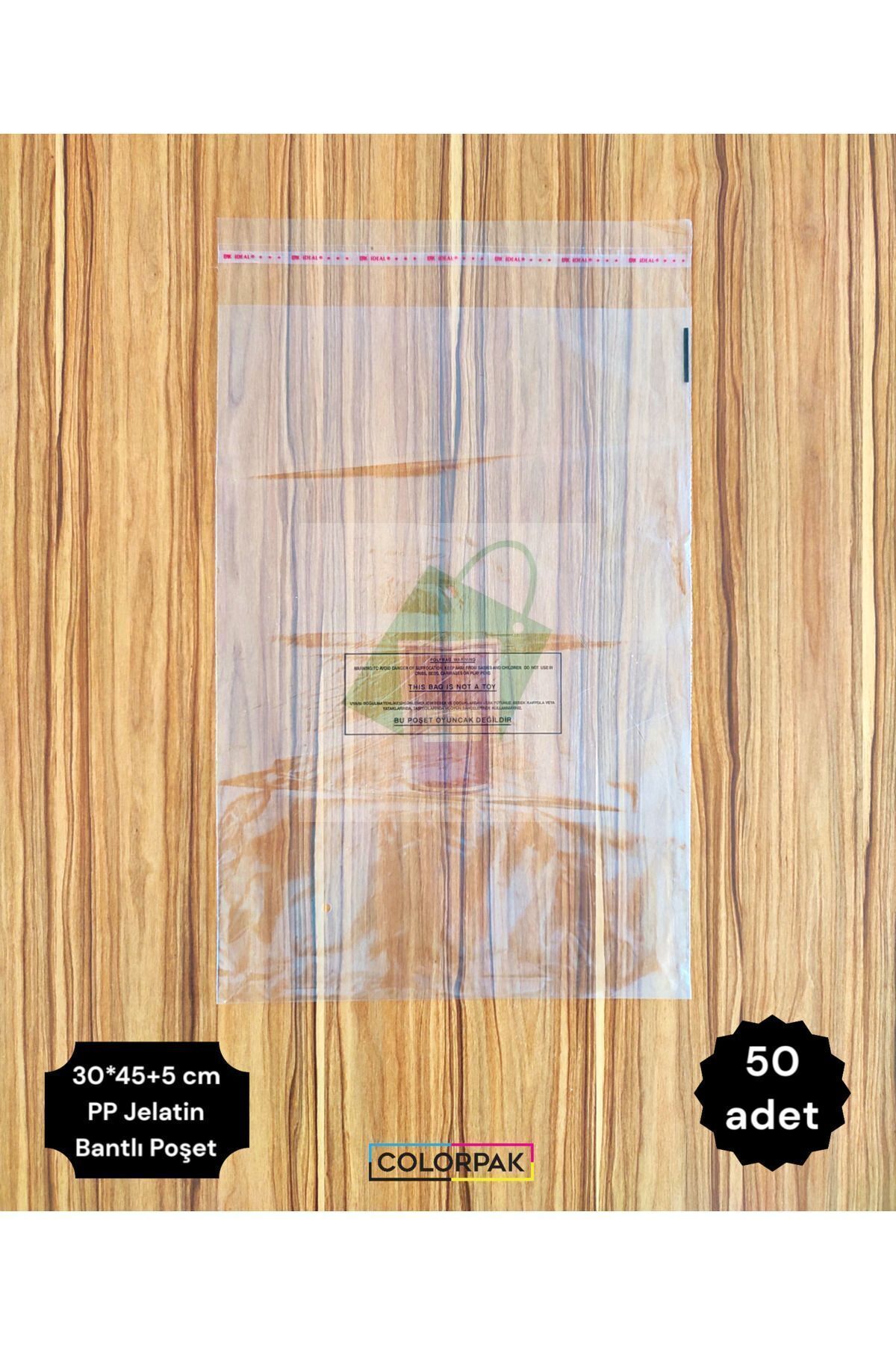 Şeffaf Jelatin Poşet (30*45+5 cm) bantlı yapışkanlı (50 adet)