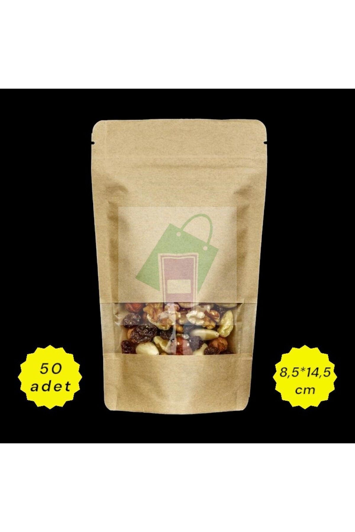 Doypack 8,5*14,5 cm Kraft Pencereli 50 Adet