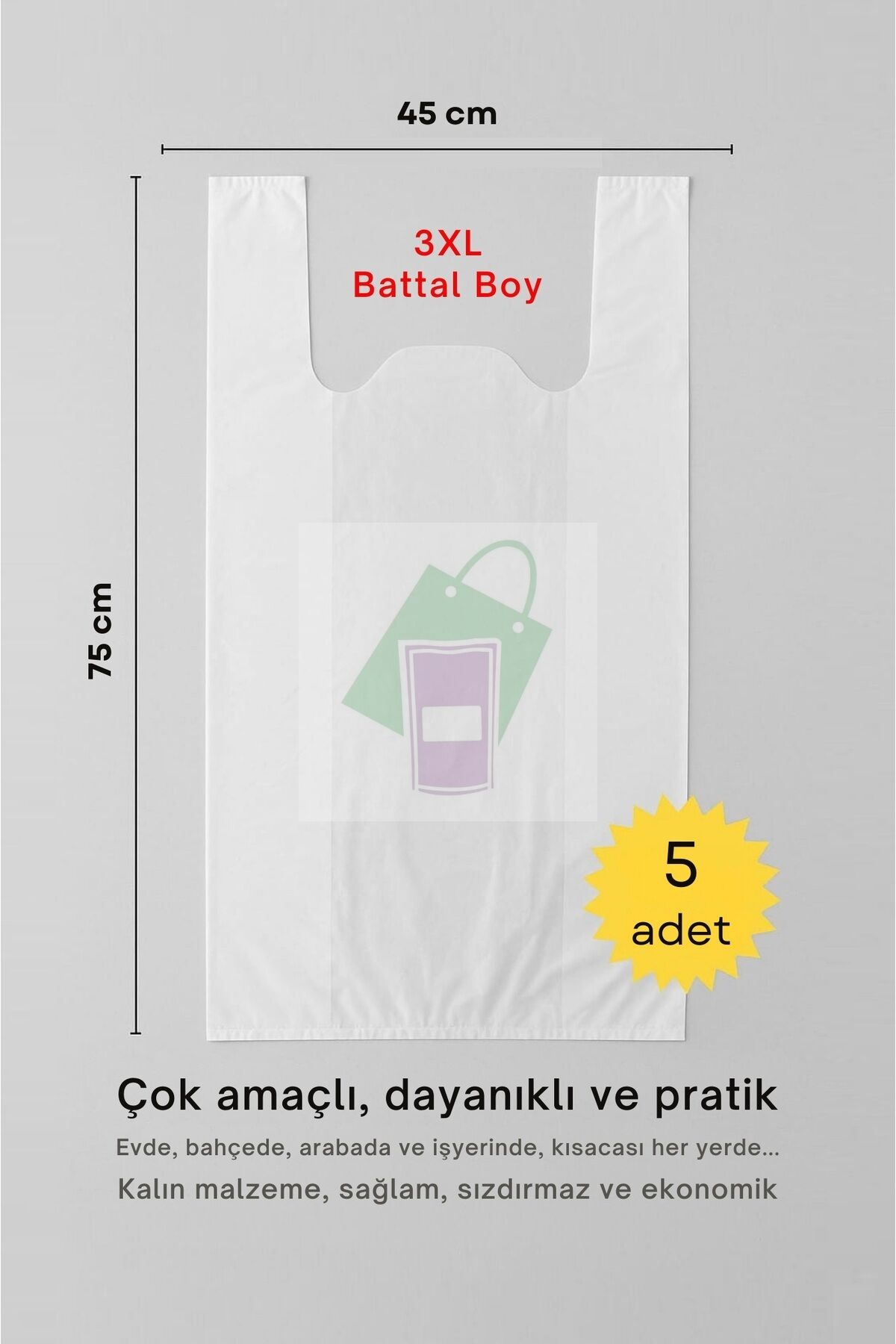 Atlet Poşet 45x75 Cm Battal Boy 5 Adet Kalın Sağlam Çok Amaçlı Taşıma Torbası