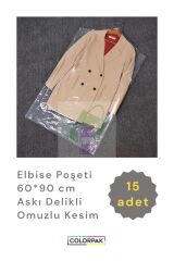 Elbise Poşeti (60X90 CM) Askı Delikli Omuzlu Kesim (15 ADET) Şeffaf Kıyafet Koruma Hurç Kılıf Naylon