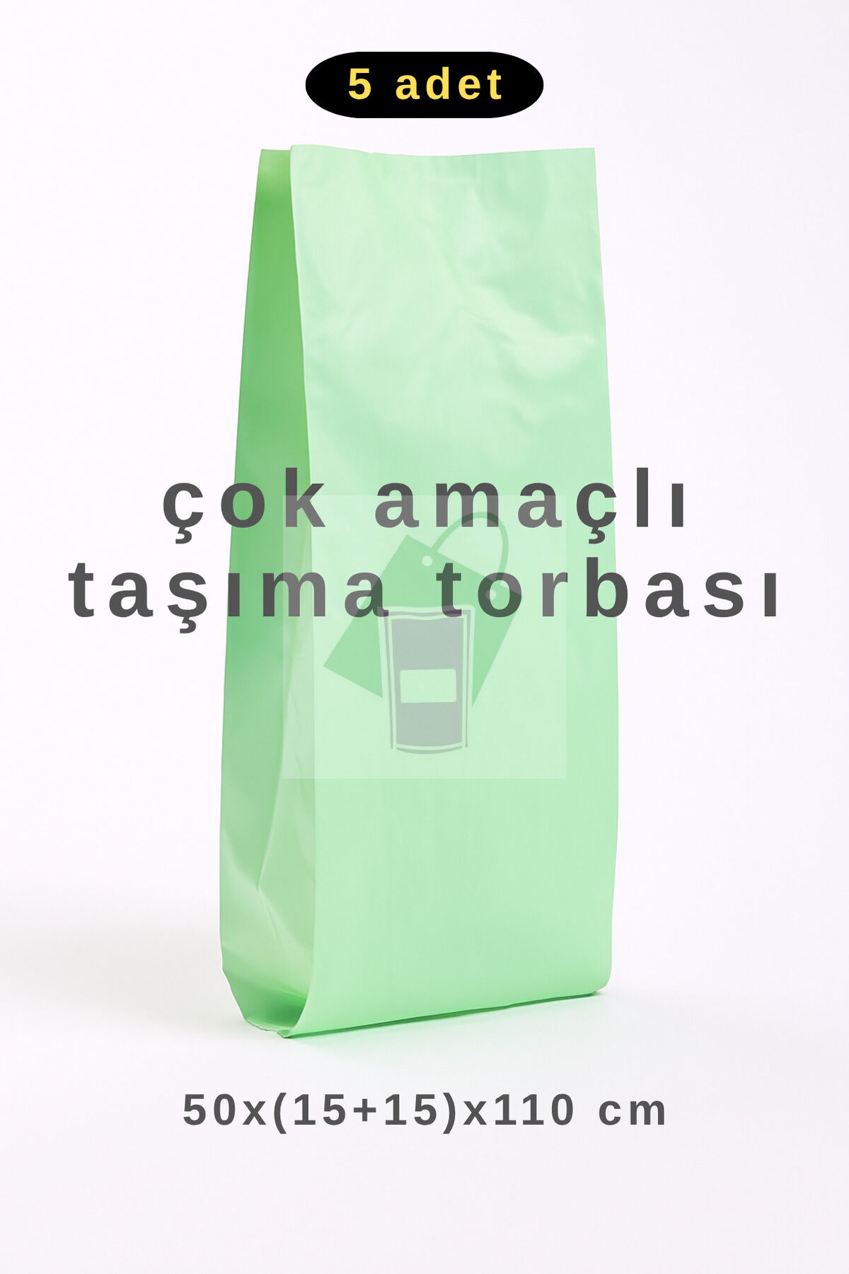 Çok Amaçlı Taşıma Torbası 50x(15+15)x110cm Yeşil Renk (5 ADET) Plastik Çuval