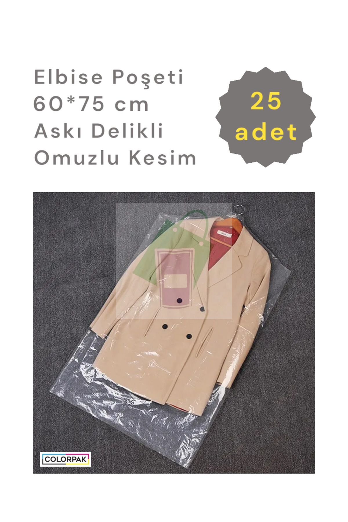 Elbise Poşeti (60*75 CM) Askı Delikli Omuzlu Kesim (25 ADET) Şeffaf Kıyafet Koruma Hurç Kılıf Naylon