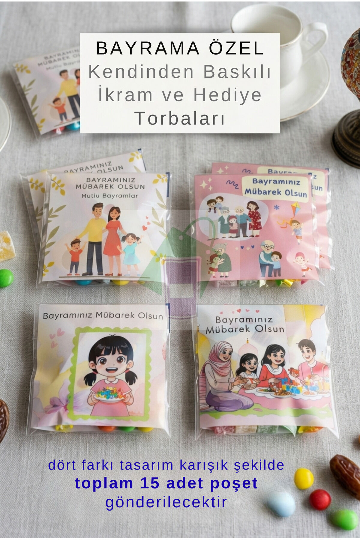 bayram özel hediye ikram kese torbası 15 adet Kendinden Yapışkanlı Şeffaf Poşet 10x10 cm
