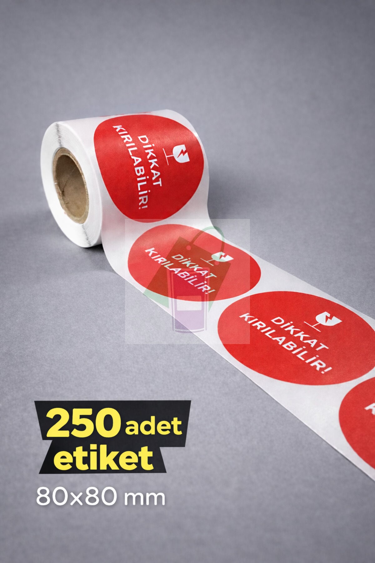 DİKKAT KIRILIR Etiketi 80x80 mm – Kırılabilir Uyarı Stickeri – 250 Adet - Yuvarlak Kırmızı Etiket