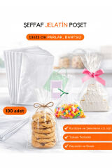 13*22 cm Parlak Bantsız Jelatin Kurabiye ve Şekerleme Poşeti Şeffaf 100 Adet