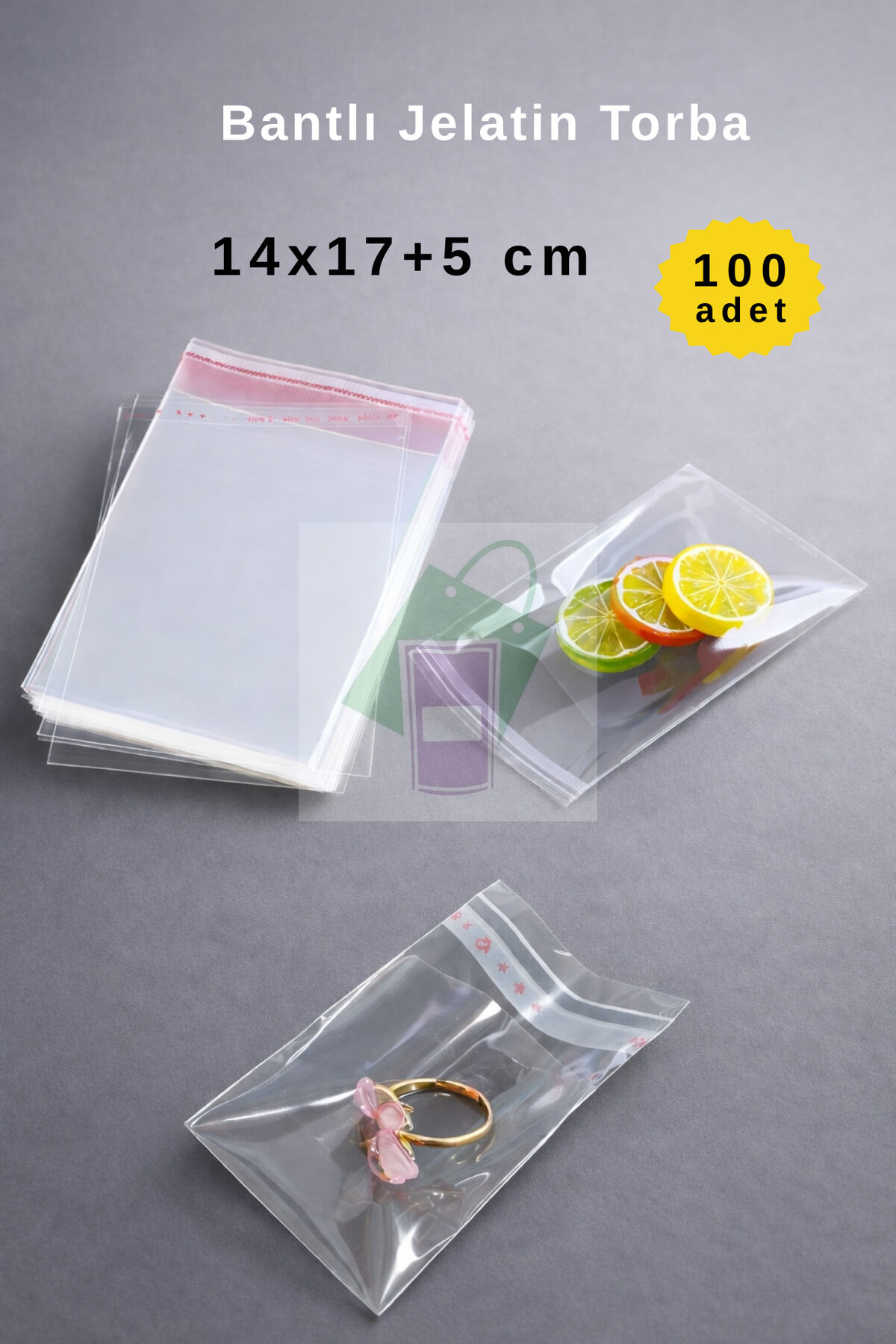 14x17+5 cm Bantlı Şeffaf Jelatin Torba - 100 Adet - Dayanıklı Yırtılmaz Bantlı Ambalaj Poşeti