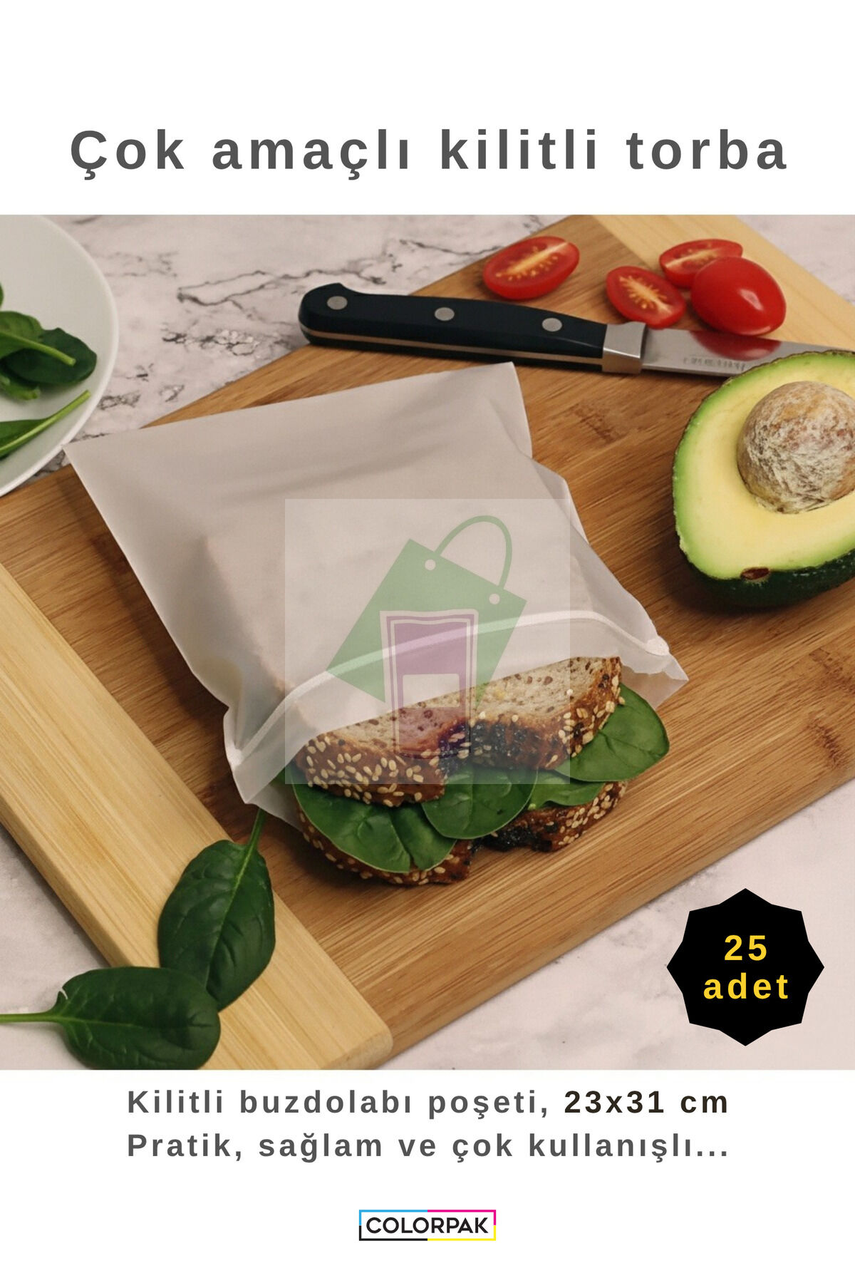 Çok Amaçlı Kilitli Torba (25 Adet) 23x31 cm kilitli kalın buzdolabı poşeti sandviç beslenme torbası