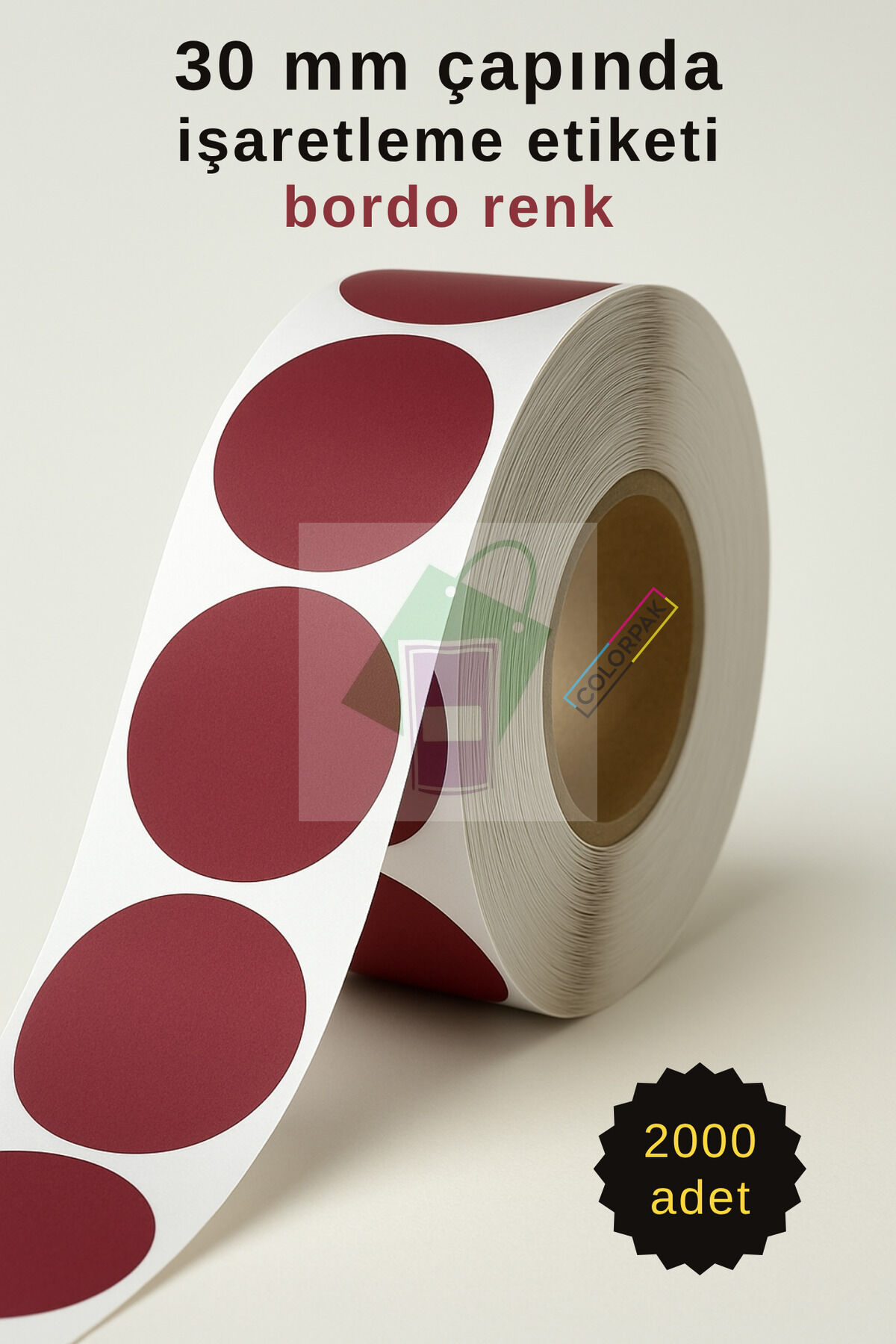 30 mm Nokta Etiket Bordo 2000 adet İşaretleme Etiketi