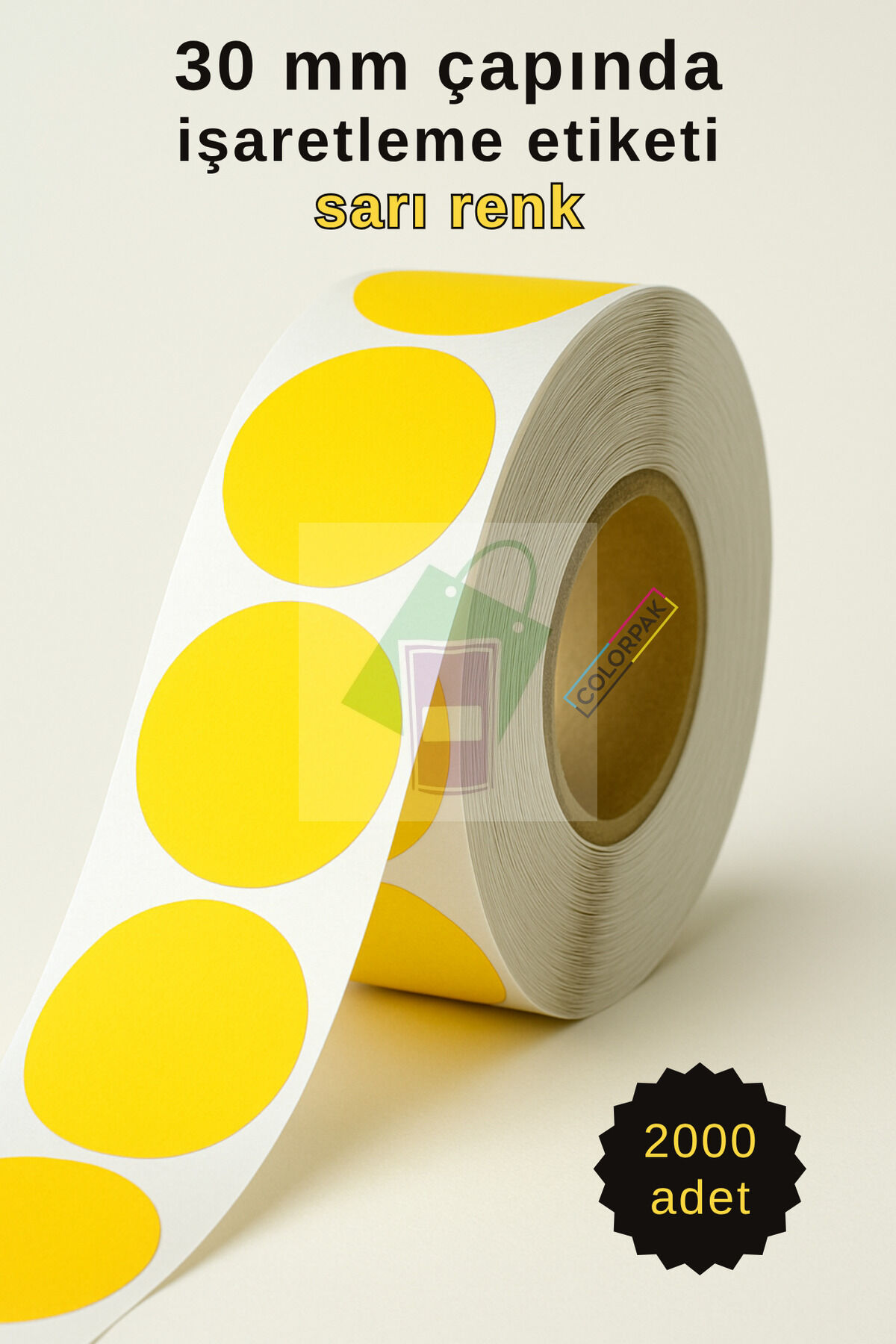 30 mm Nokta Etiket Sarı 2000 adet İşaretleme Etiketi