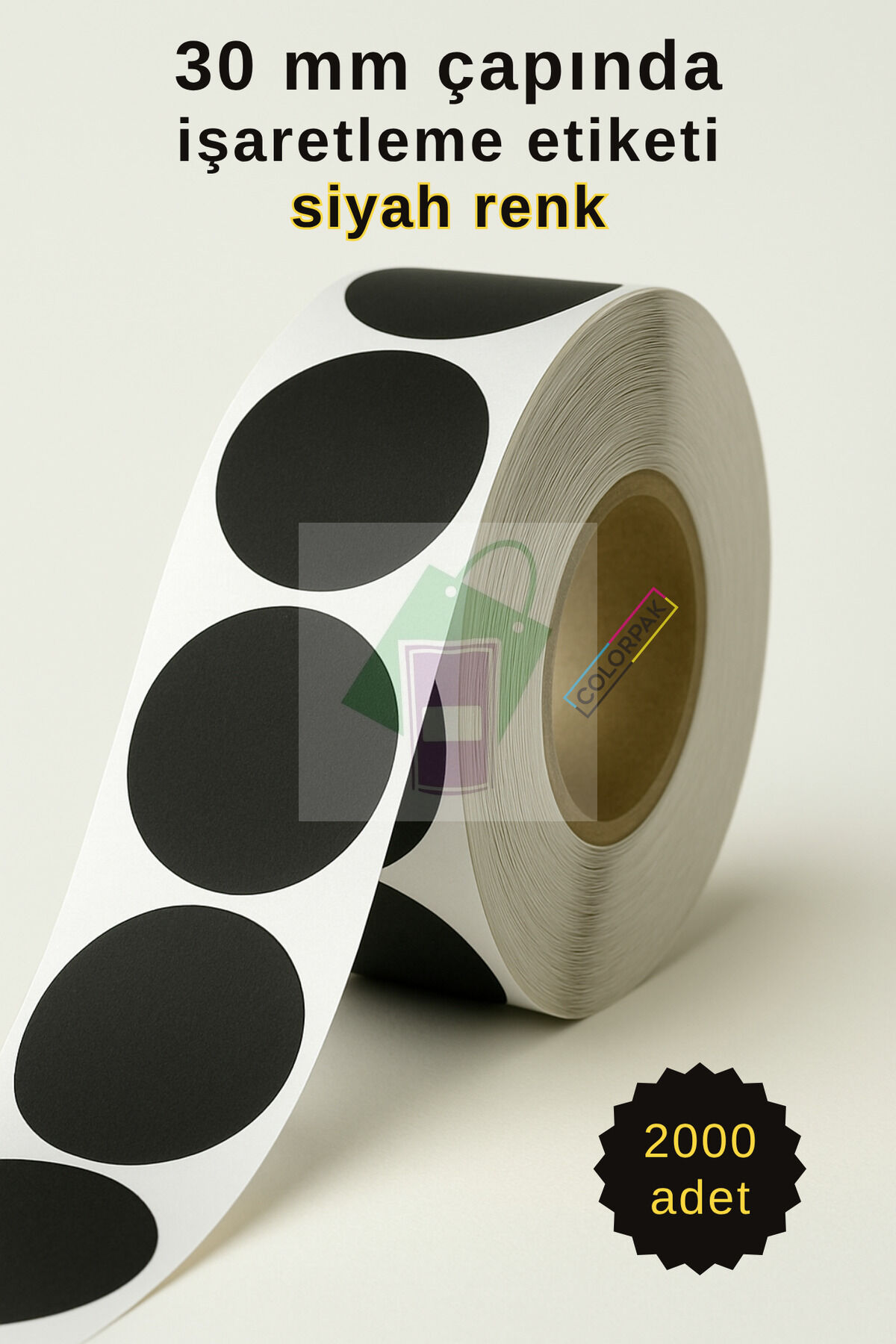 30 mm Nokta Etiket Siyah 2000 adet İşaretleme Etiketi