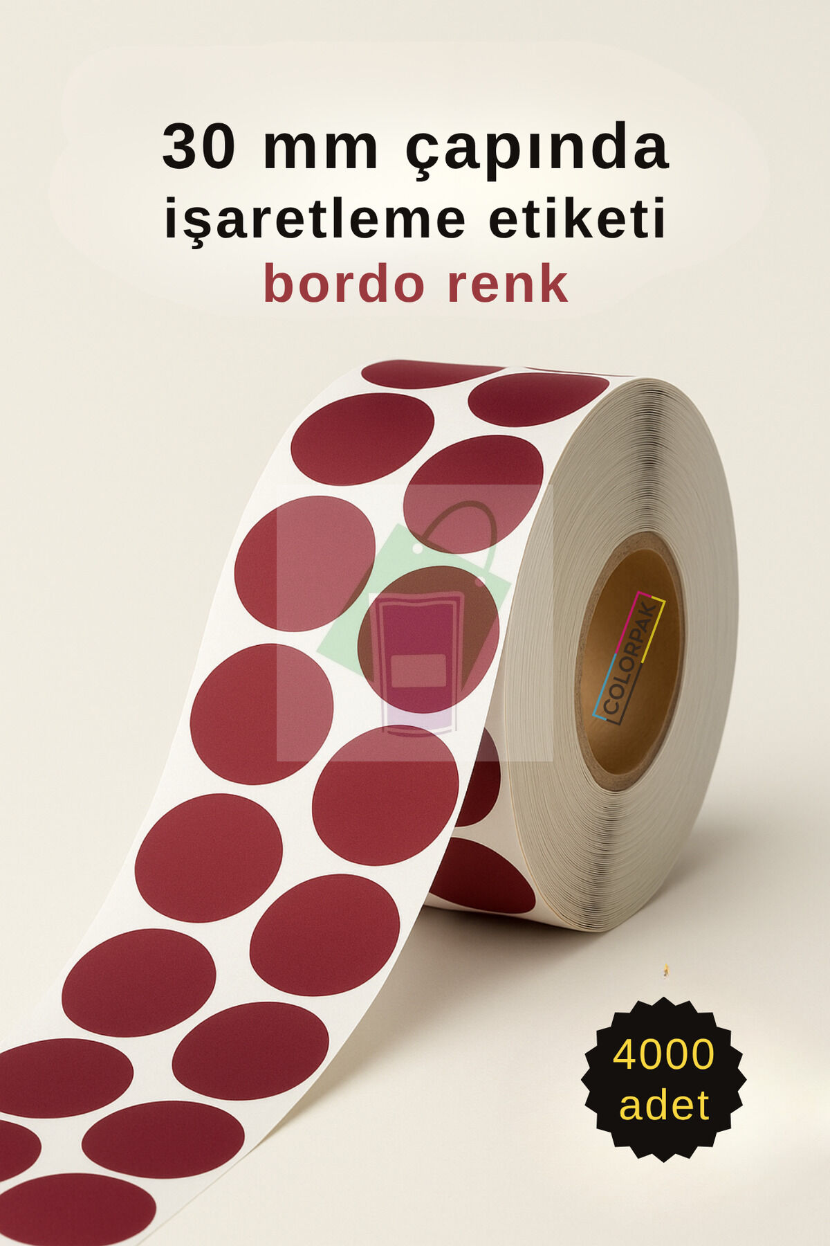 30 mm Nokta Etiket Bordo 4000 adet İşaretleme Etiketi