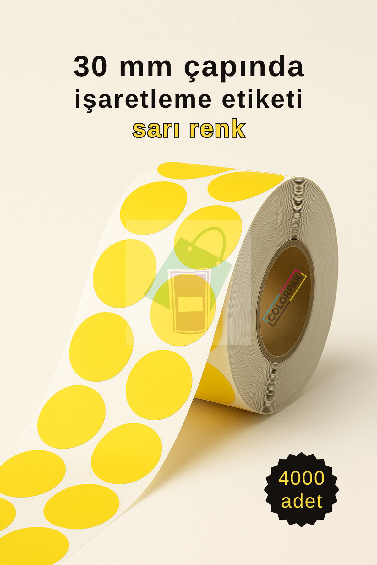 30 mm Nokta Etiket Sarı 4000 adet İşaretleme Etiketi