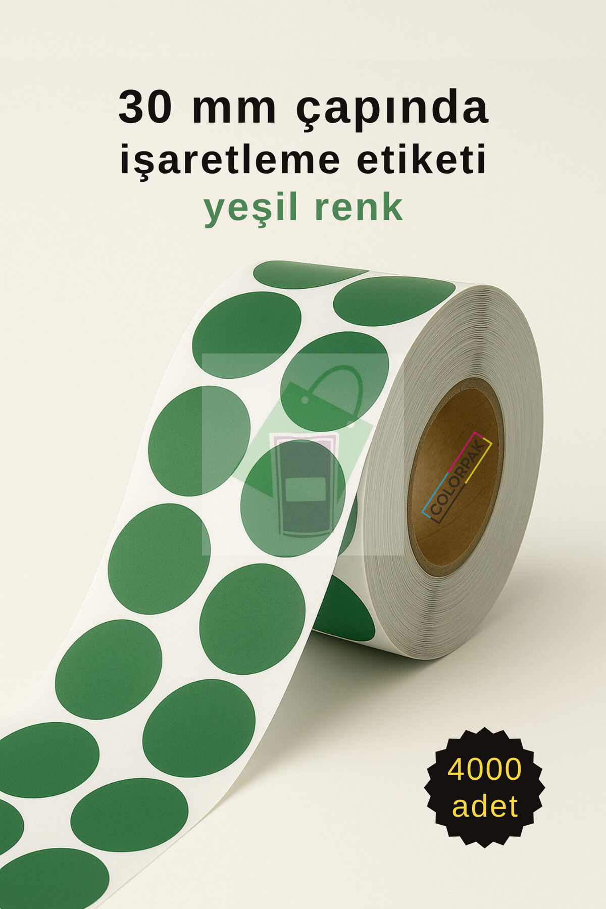 30 mm Nokta Etiket Yeşil 4000 adet İşaretleme Etiketi