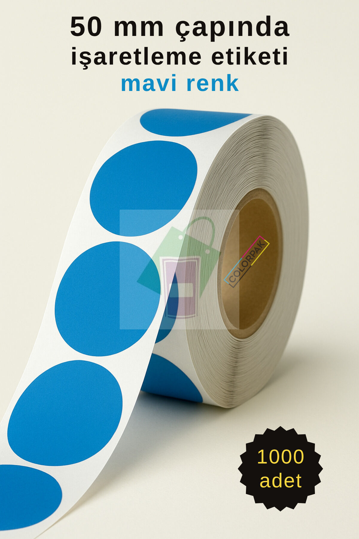 50 mm Nokta Etiket Mavi 1000 adet İşaretleme Etiketi