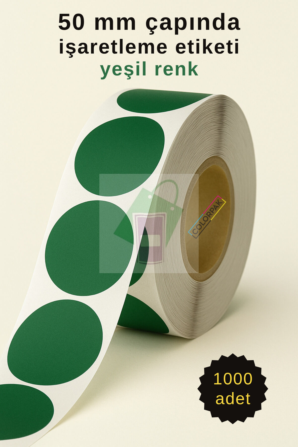 50 mm Nokta Etiket Yeşil 1000 adet İşaretleme Etiketi
