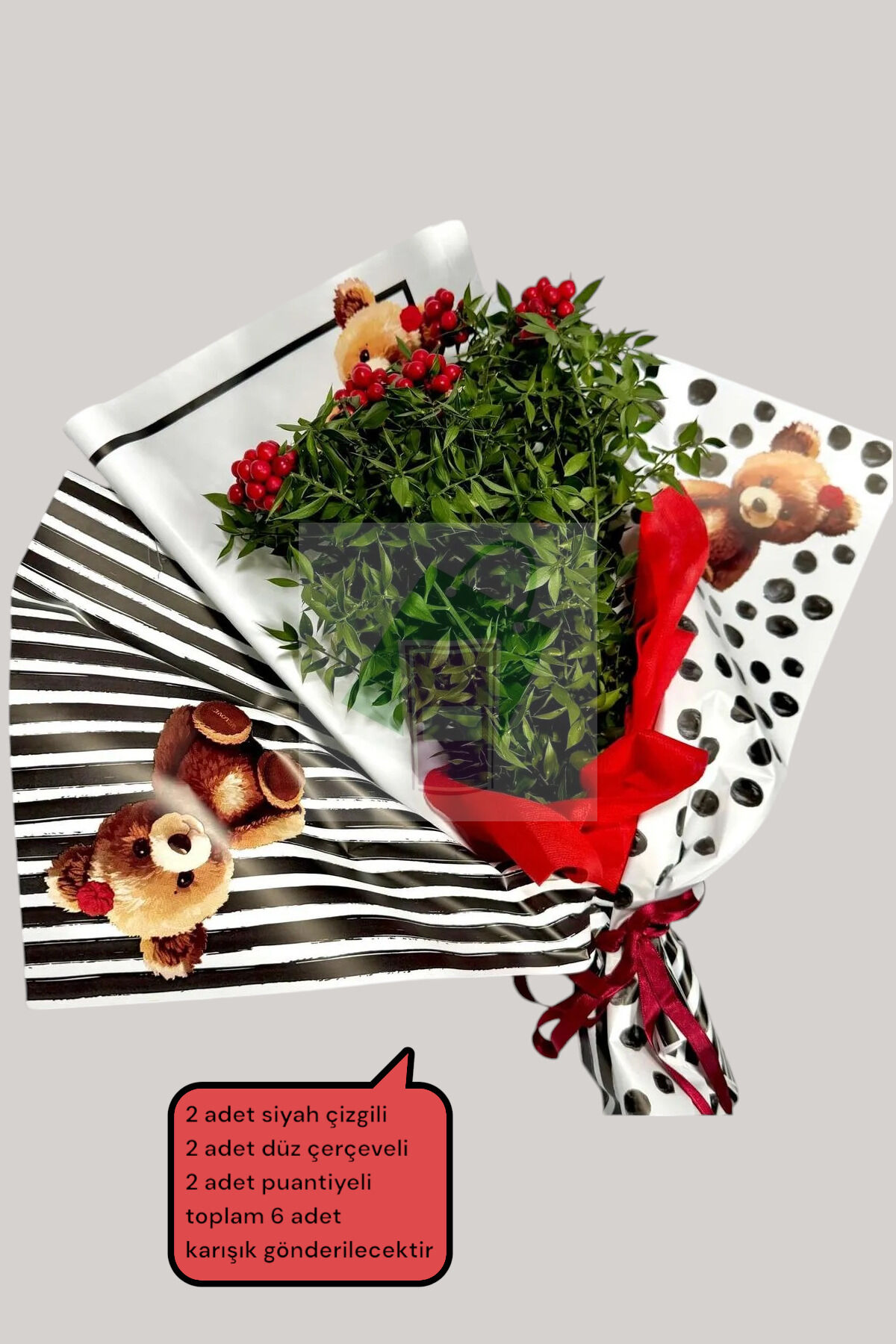 Çiçek Buket Ambalaj Kağıdı - Hediye Paketleme Kağıdı (Karma Ayıcık Desenli) 55x55cm (6 adet)