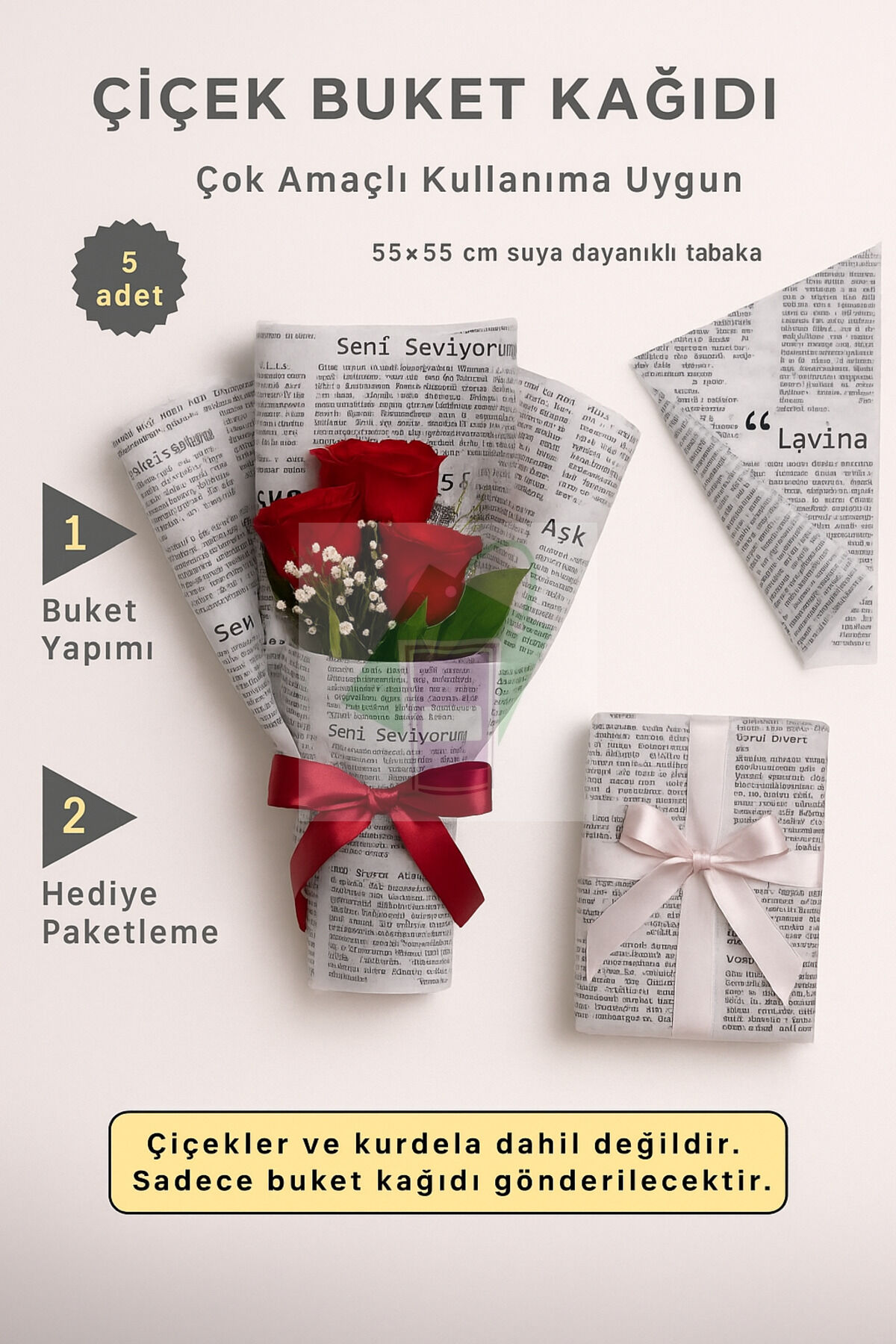 Çiçek Buket Ambalaj Jelatin Kağıdı (Aşk Şiirleri Baskılı) siyah yazılar 55x55cm (5 adet)