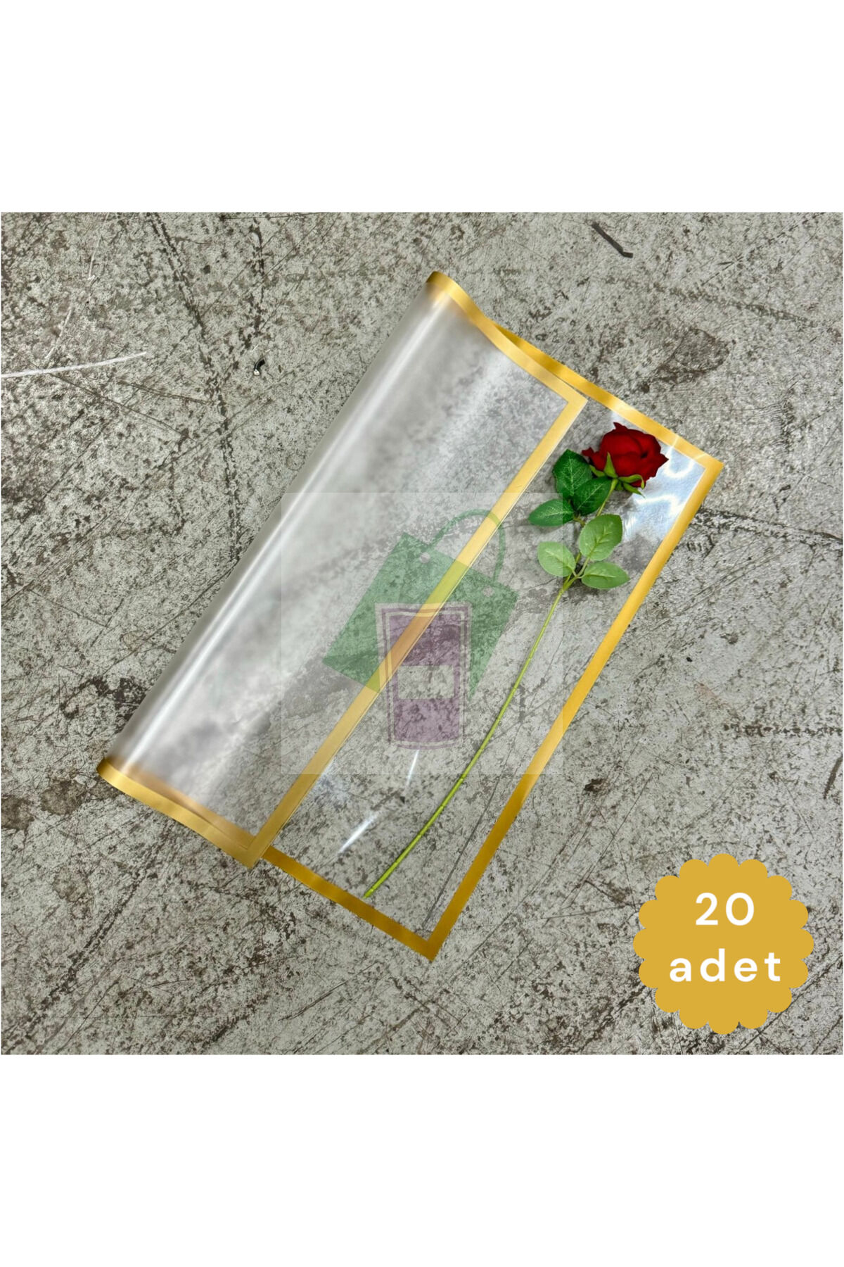 Çiçek Buket Ambalaj Jelatin Kağıdı (BEYAZ ZEMİN VE GOLD KENARLI) Mat Opp 55x55cm 20adet