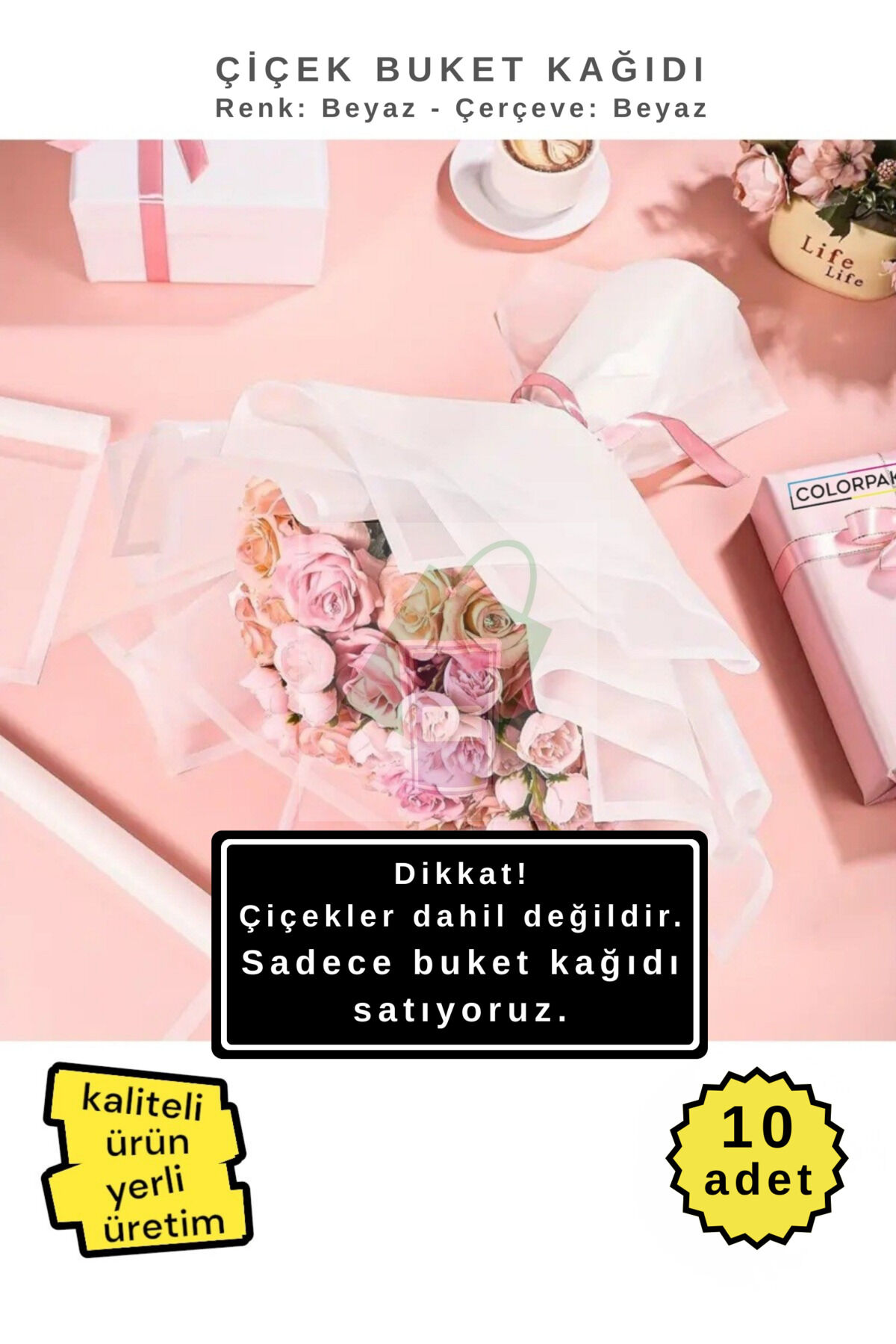 Çiçek Buket Ambalaj Jelatin Kağıdı (Transparan BEYAZ zemin ve BEYAZ kenarlı) Mat Opp 55x55cm 10 adet