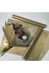 Çiçek Buket Ambalaj Jelatin Kağıdı (GOLD ÇİZGİLİ DESEN) Mat Opp 58x58cm (5 adet)