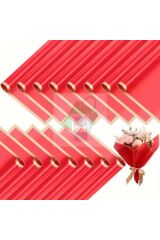 Çiçek Buket Ambalaj Jelatin Kağıdı (KIRMIZI zemin ve GOLD kenarlı) Mat Opp 55x55cm 10 adet