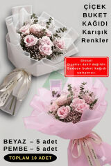 Çiçek Buket Ambalaj Jelatin Kağıdı (Karışık Renkler: Beyaz ve Pembe) Mat Opp 55x55cm 10 adet