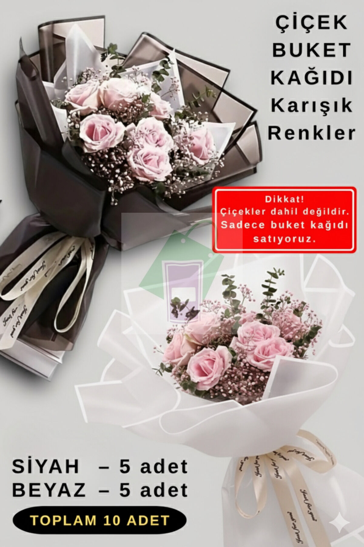 Çiçek Buket Ambalaj Jelatin Kağıdı (Karışık Renkler: Siyah ve Beyaz) Mat Opp 55x55cm 10 adet