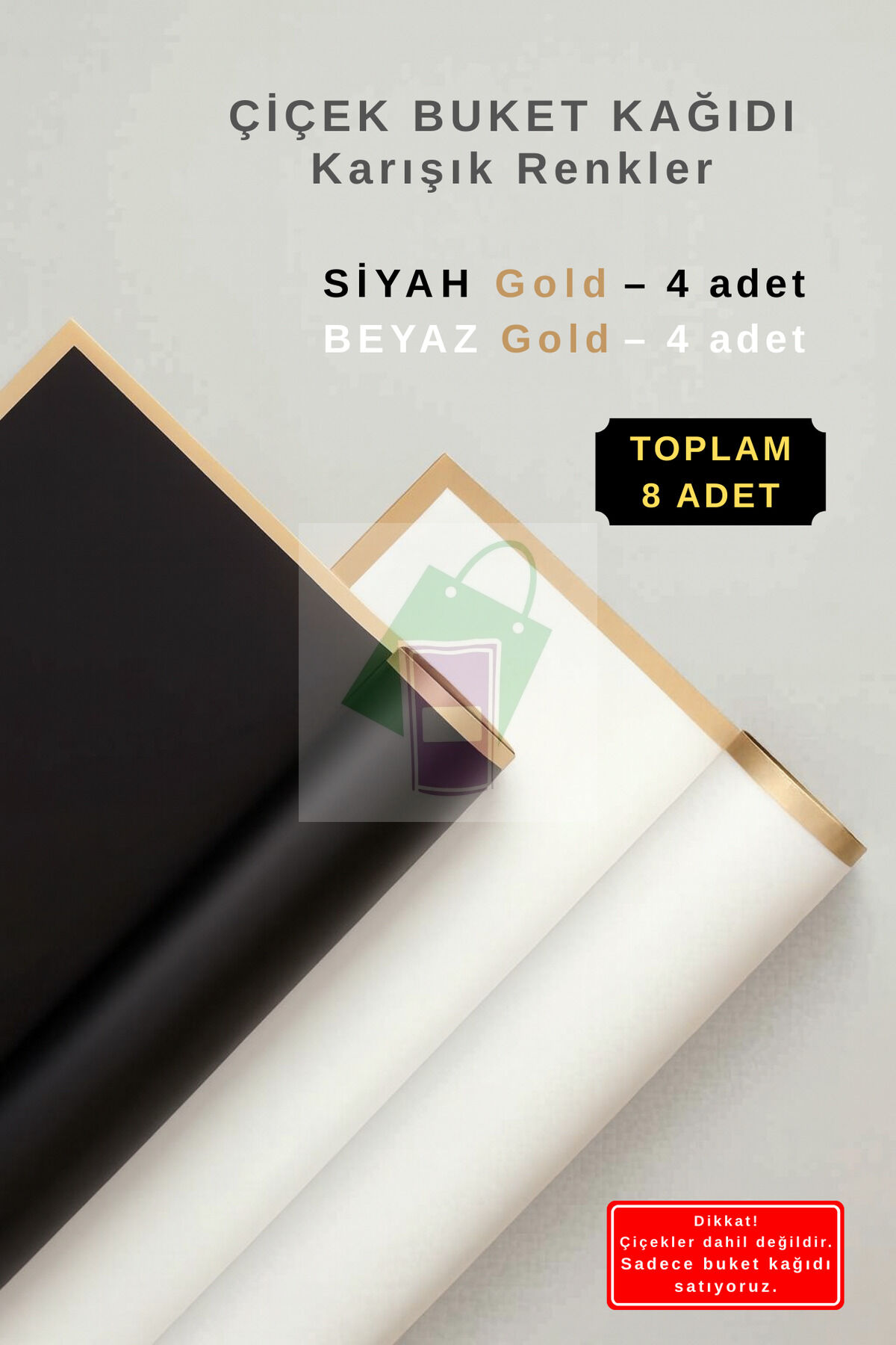 Çiçek Buket Ambalaj Jelatin Kağıdı (Karışık Renkler: Siyah ve Beyaz) Mat Opp 55x55cm 8 adet