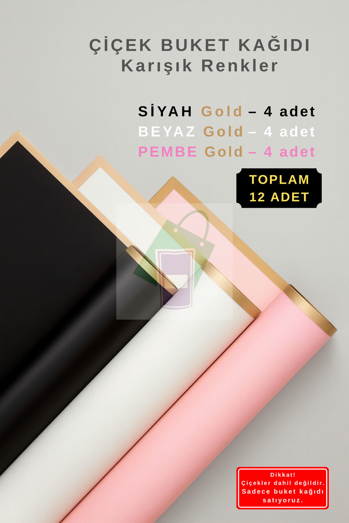 Çiçek Buket Ambalaj Jelatin Kağıdı (Karışık Renkler: Siyah, Beyaz ve Pembe) Mat Opp 55x55cm 12 adet