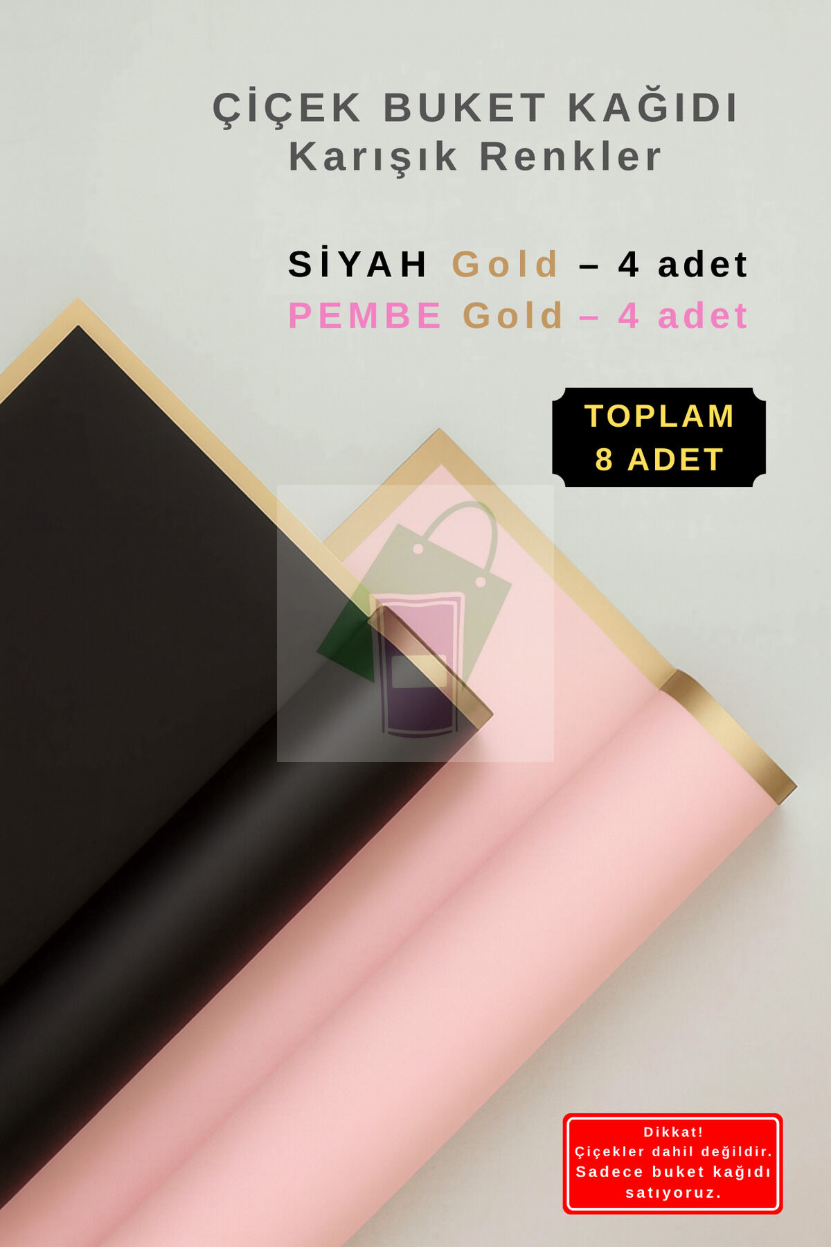 Çiçek Buket Ambalaj Jelatin Kağıdı (Karışık Renkler: Siyah ve Pembe) Mat Opp 55x55cm 8 adet