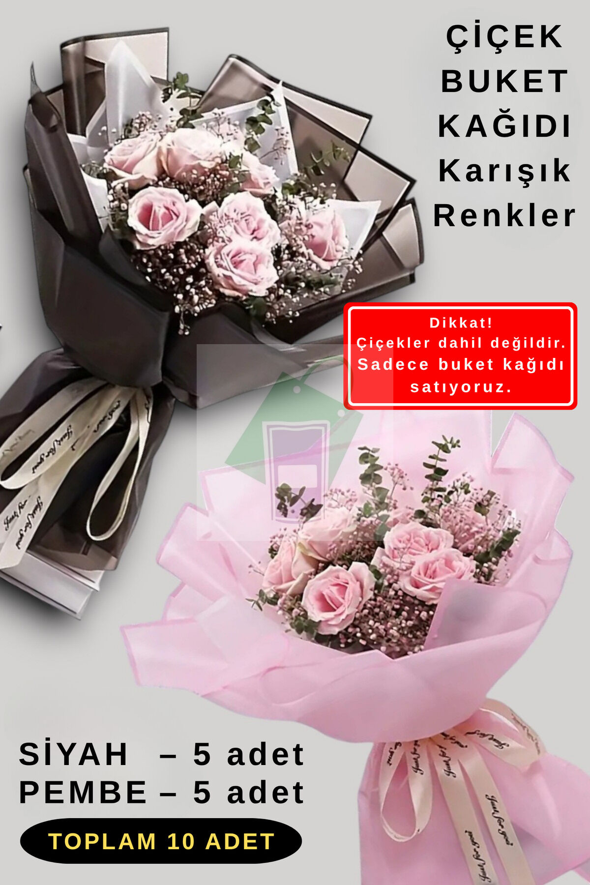 Çiçek Buket Ambalaj Jelatin Kağıdı (SİYAH ve PEMBE KARIŞIK) Mat Opp 55x55cm 10adet