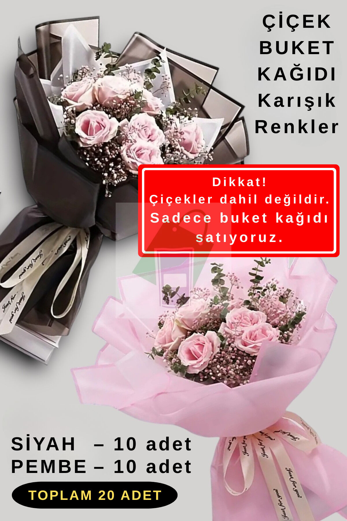 Çiçek Buket Ambalaj Jelatin Kağıdı (SİYAH ve PEMBE KARIŞIK) Mat Opp 55x55cm 20 adet