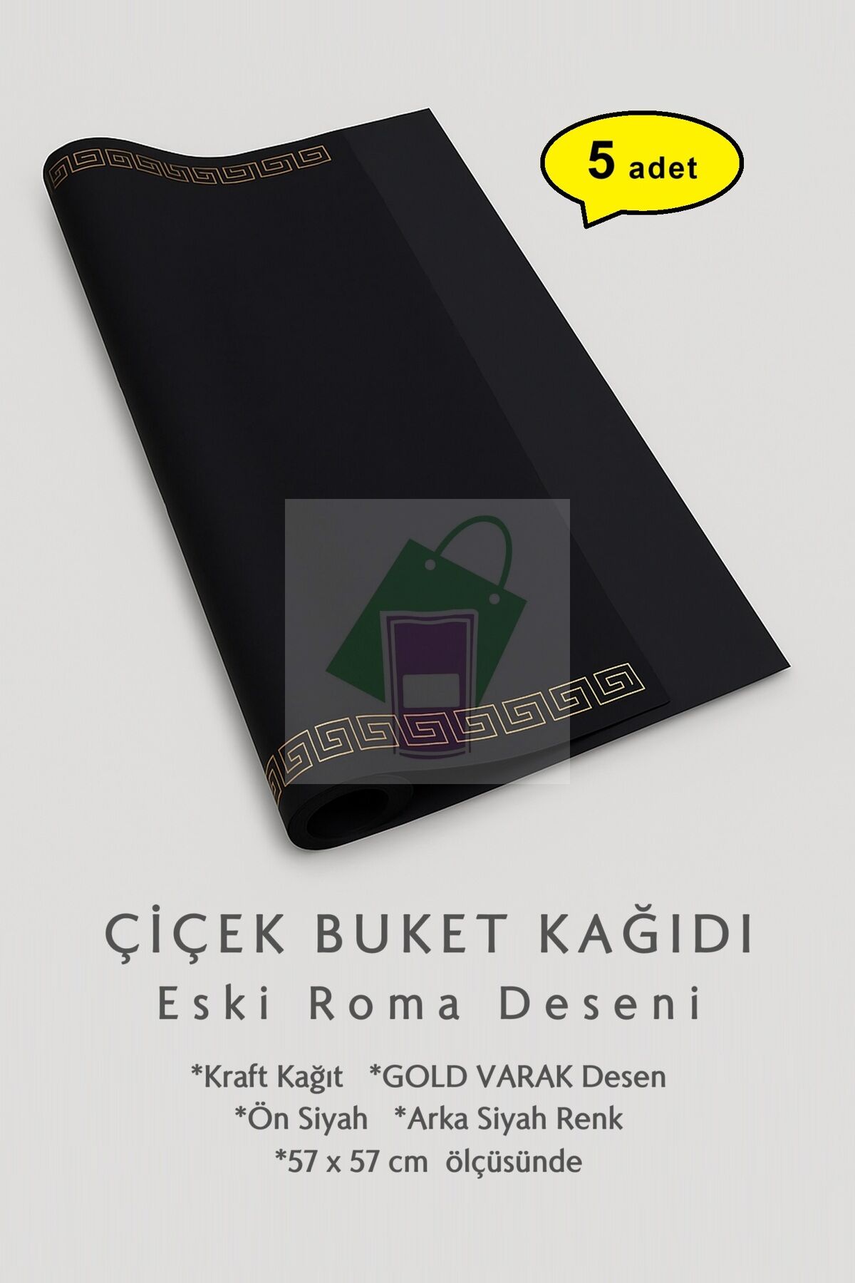 Çiçek Buket Ambalaj Kağıdı (SİYAH-ROMA-DESEN) 57x57cm 5 adet