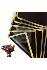 Çiçek Buket Ambalaj Jelatin Kağıdı (SİYAH zemin ve GOLD kenarlı) Mat Opp 55x55cm 10 adet