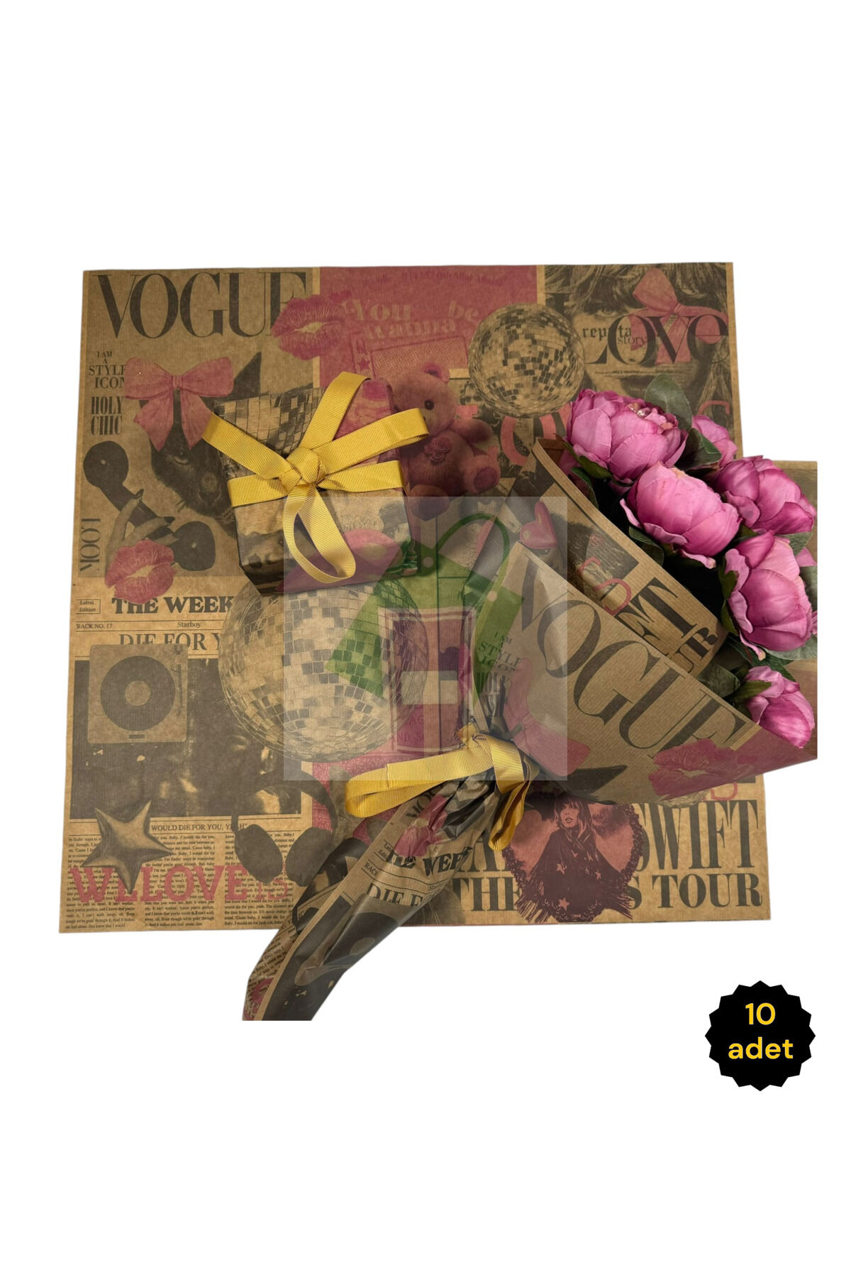 Çiçek Buket Ambalaj Kağıdı - Hediye Paketleme Kağıdı (Genç Aşıklar Serisi) KRAFT 55x55cm (10 adet)