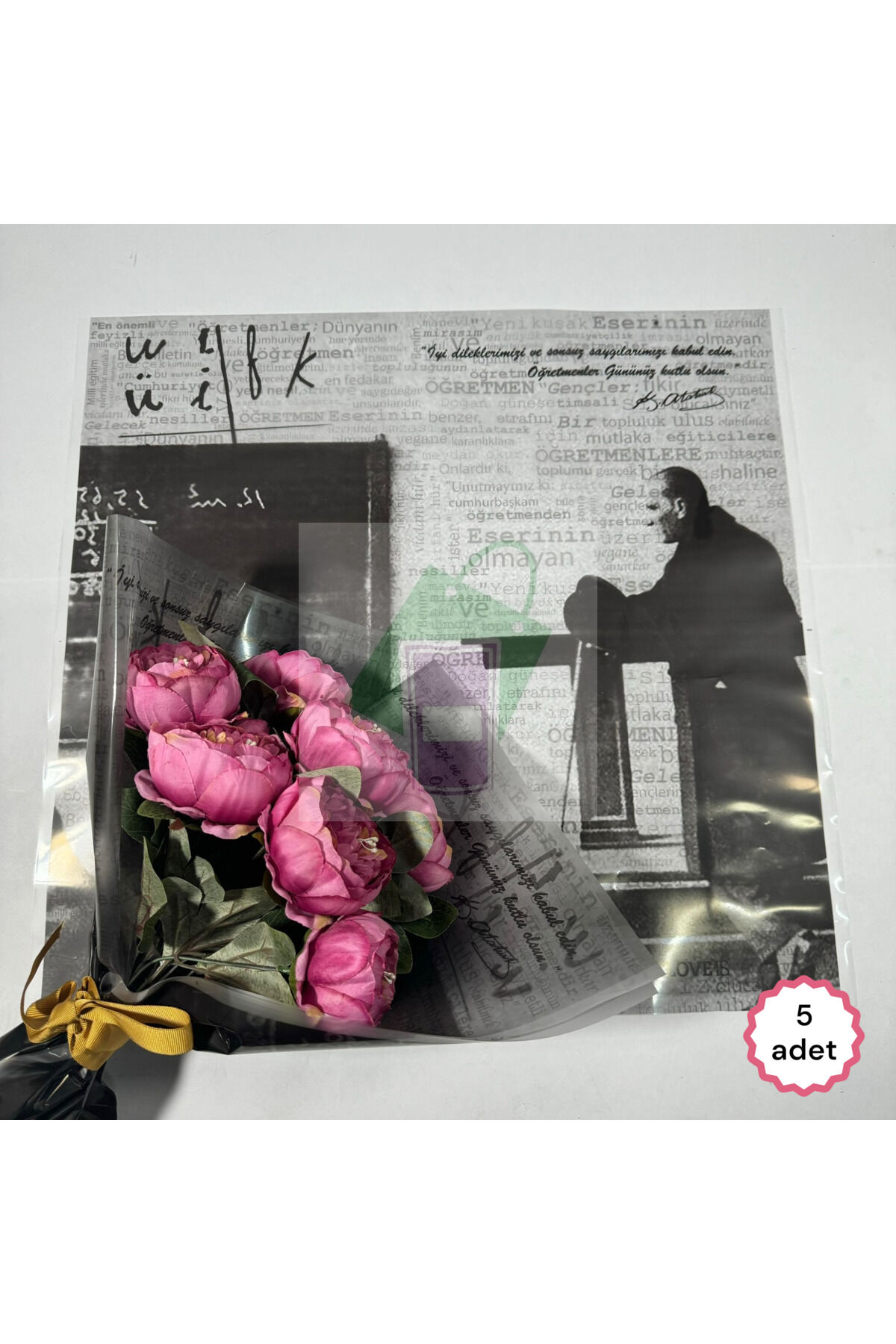 Çiçek Buket Ambalaj Jelatin Kağıdı (Öğretmenler günü özel seri, Atatürk temalı) 55x55cm (5 adet)